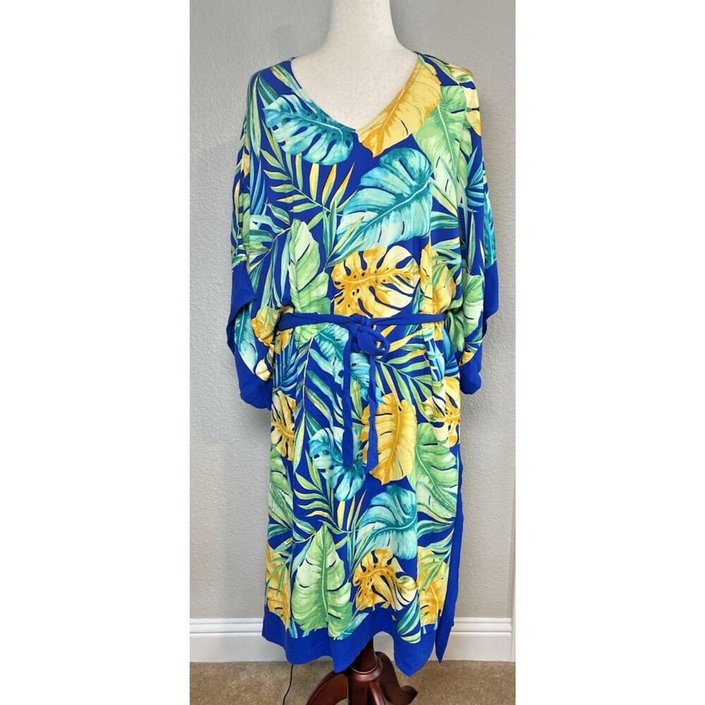 d &Co beach NEW tropical cover up dress with waist tie Large summer vacation - Picture 2 of 7
